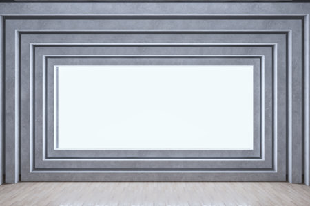 Modern cinema interior with mock up place on white screen and wooden flooring. 3D Rendering