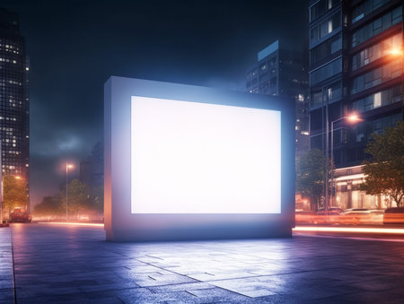 Blank billboard in the city at night. Mockup. Generative AIの素材