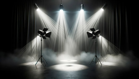 stage with smoke and spotlights. Generative AIの素材