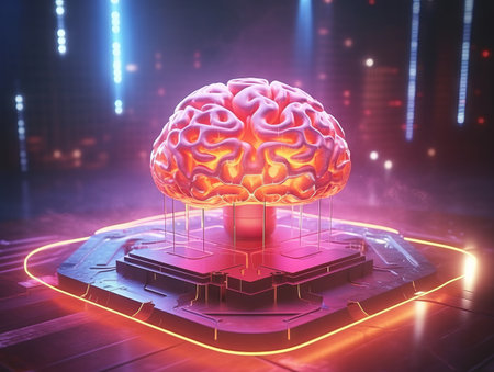 human brain on a futuristic background with neon lights. Machine learning concept. Generative AIの素材