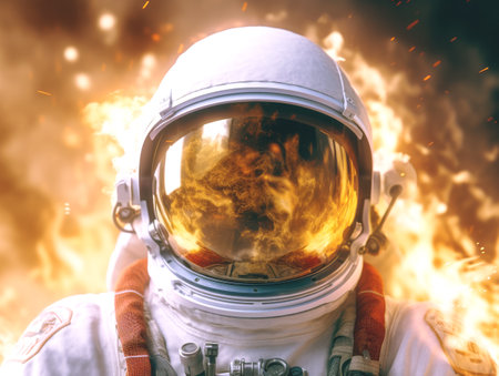 Astronaut in the fire of a burning planet. Generative AIの素材