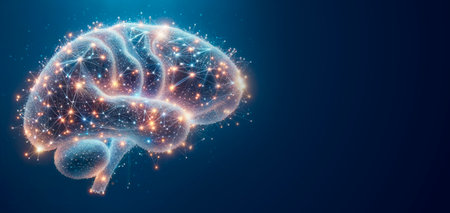 Human brain with glowing particles. Artificial intelligence concept. Generative AIの素材