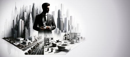 Businessman with a cup of coffee in his hands. Generative AIの素材