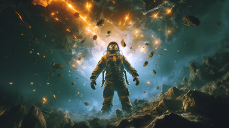 Astronaut in space. Science fiction art. Generative AIの素材