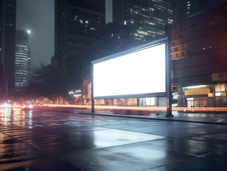Blank billboard in the city at night. Generative AIの素材