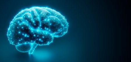 Creative glowing human brain on dark background. Artificial intelligence concept. Generative AIの素材