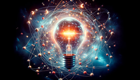 Conceptual image with light bulb and connection lines. Generative AIの素材
