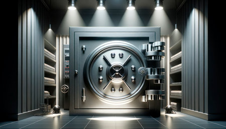 vault with a combination lock in the background. Generative AIの素材