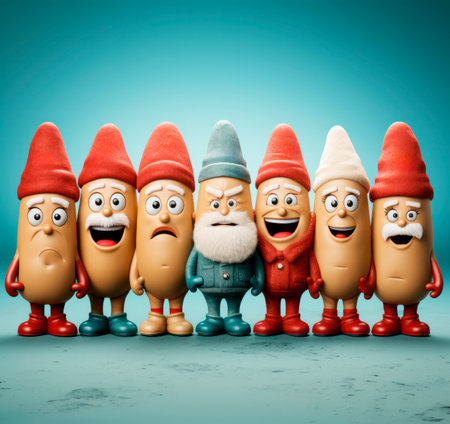 Animated egg characters in Santa hats, festive mood. Generative AIの素材