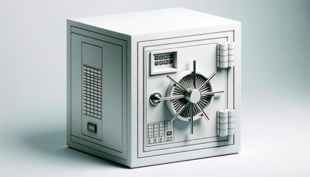 White safe on a grey background with a shadow. Generative AIの素材