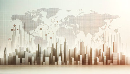 Abstract city background with financial charts and graphs. Generative AIの素材