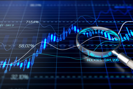 Magnifying financial growth on a digital screen. 3D Rendering