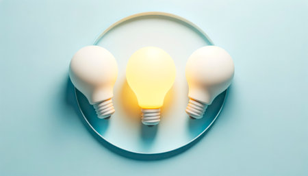 Creative idea concept. Light bulb on blue background. Generative AIの素材