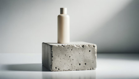 Minimalist beauty product on concrete block, neutral light backdrop. Skincare packaging concept. Generative AIの素材