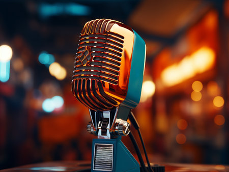 Retro microphone with vibrant turquoise and orange colors. Generative AIの素材