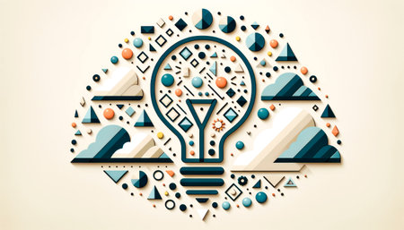 Creative light bulb idea concept. Abstract geometric background. Generative AIの素材