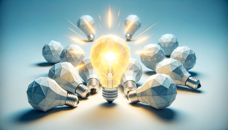 Conceptual image with light bulb. Generative AIの素材