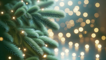 Christmas background with fir branches, bokeh lights and copy space. Generative AIの素材