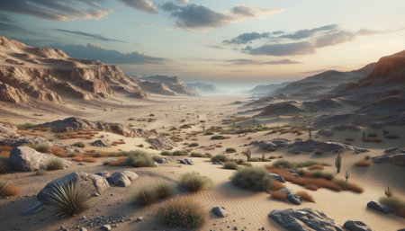 Lush desert flora under a dramatic sky, signifying life's persistence. Vitality concept. Generative AIの素材