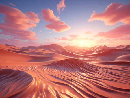 Sunset illuminating fluid desert sands against a pastel sky. Generative AIの素材