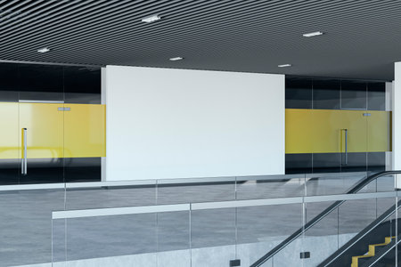 Modern underground interior with escalator and mock up place on wall. 3D Renderingの写真素材