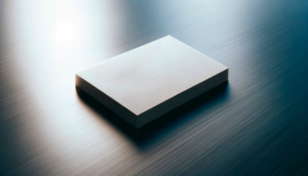 White business card stack on wooden table in soft light. Minimalist branding Generative AIの素材