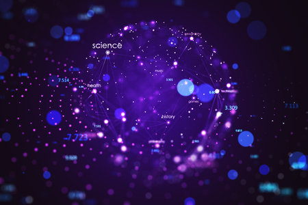 Digital network sphere with science and data nodes. Big data and connectivity concept. 3D Renderingの写真素材