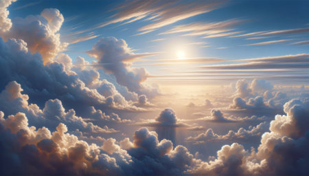 Sunset light painting serene cloud waves in the sky. Serenity, cloud art concept. Generative AIの素材