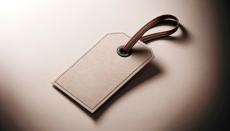 Neutral cardboard label tag with a leather rope on a soft background. Generative AIの素材