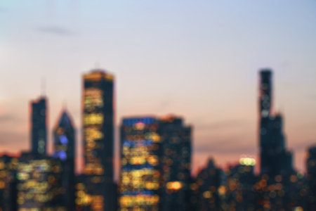 Blurry bokeh lights city background. Skyline and landing page conceptの写真素材
