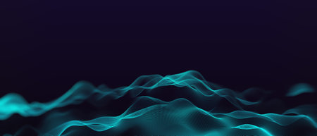 Creative blue digital wave on dark backdrop. Technology and innovation concept. Mock up place. 3D...