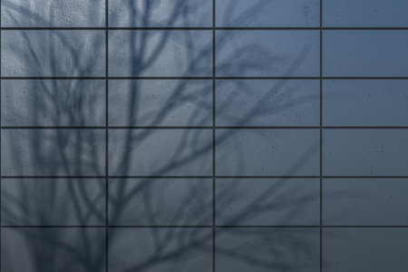 Creative outdoor tile wall with tree shadow. Urban design concept. 3D Renderingの写真素材