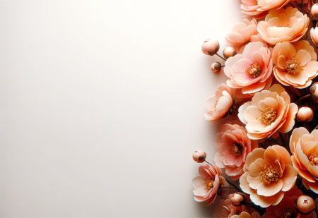 Elegant orange flowers digital art on a bright gradient background. Decorative design. Generative AIの素材