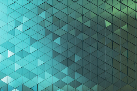 Creative sparkling blue triangular landing page background. 3D Rendering