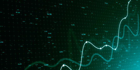 Creative growing index business chart on dark green tech background. Financial growth and investment...