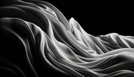 Elegant folds of a white silky fabric on a dark background, depicting the concept of luxury and elegance. Generative AIの素材