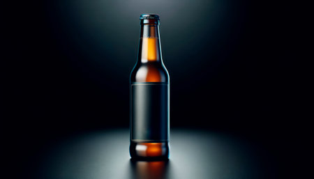 An unbranded beer bottle on a dark background, ideal for product placement or branding design. Generative AIの素材