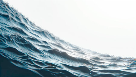 A close-up of ocean waves with detailed water droplets, photorealistic style, isolated on a white background, concept of nature's power. Generative AIの素材