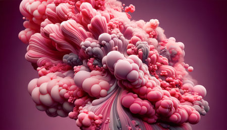 Abstract organic shapes in various shades of pink and red, on a purple background, concept of creativity. Generative AIの素材