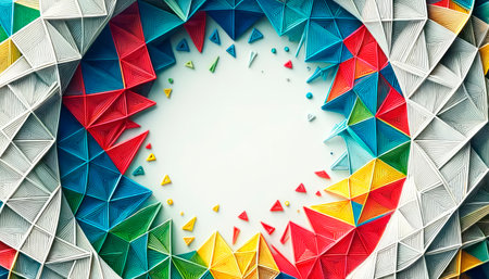 Colorful abstract geometric shapes framing a blank space on a white background, concept of creativity. Generative AIの素材