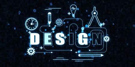 Graphic design concept outline. Digital thin line illustration on black background. 3D Renderingの写真素材
