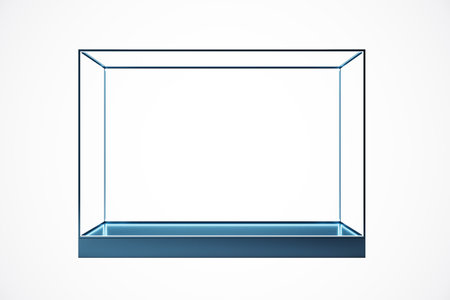 Image of an empty glass showcase with a metallic base on a white background, concept of display, exhibition, and presentation. 3D Renderingの写真素材