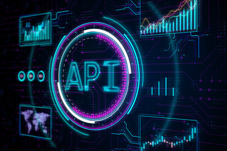 Creative API hologram on blurry backdrop. Application Programming Interface concept. Interaction...