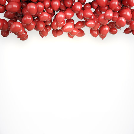 Red balloons floating above a light background, concept of celebration. 3D Renderingの写真素材