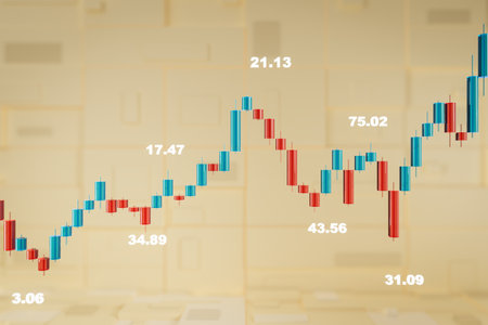 Candlestick with chart red and blue bars, numerical data points, light abstract background. Concept...