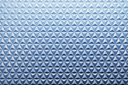 Blue triangle geometric wall with repeating diamond pattern, 3D Rendering style on a clean background. Concept of modern abstract textureの写真素材
