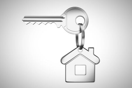 House shaped keychain with blank tagの写真素材