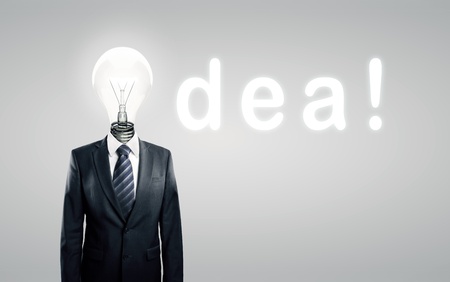 lamp head businessman and  word ideaの写真素材