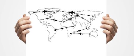 map flying aircraft  in handの写真素材