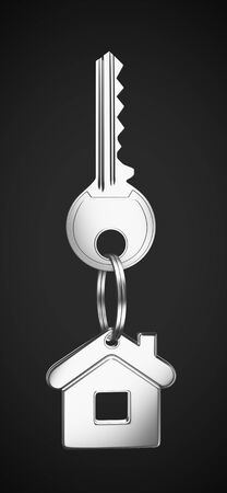 House shaped keychain and keyの写真素材